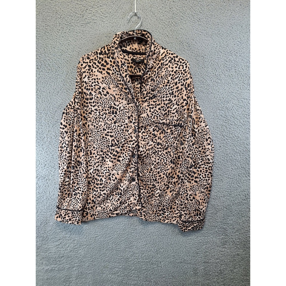 Simply Vera Vera Wang Pajama Top Womens XL Brown Leopard Print Button Up‎ Sleep
